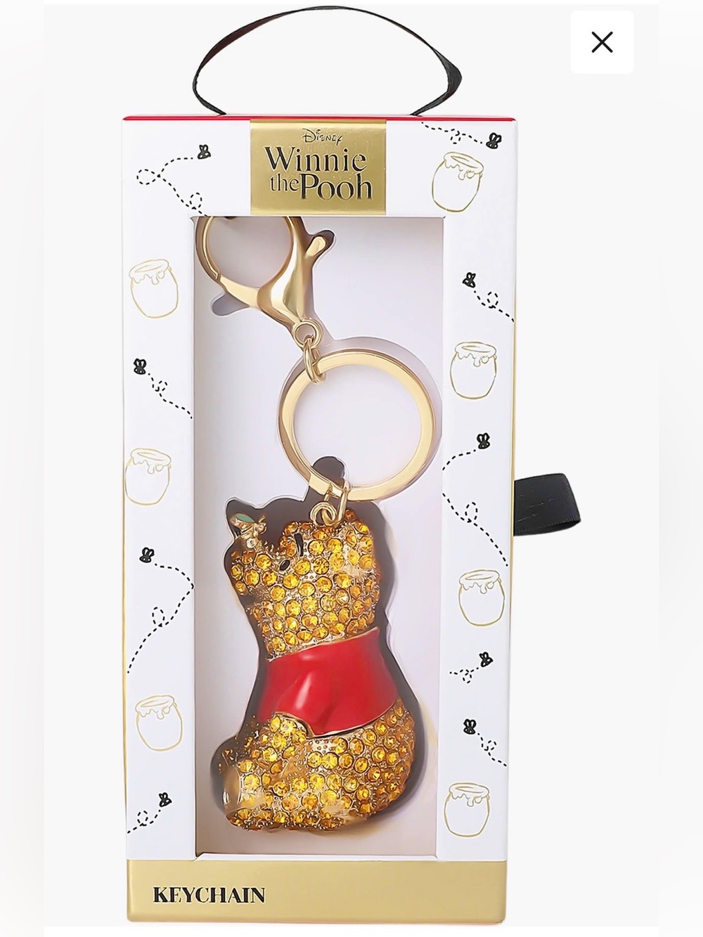 NEW Winnie The Pooh honey bee Bag charm keychain gold rhinestone red enamel